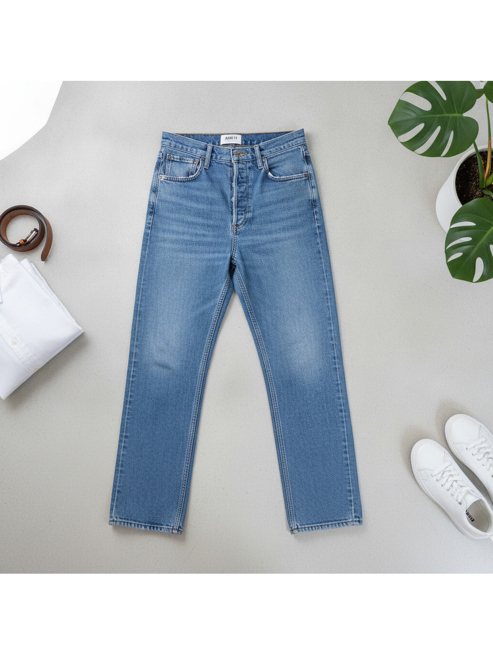 AGOLDE High-Rise Straight Leg Jeans Light Blue 26 Waist Women